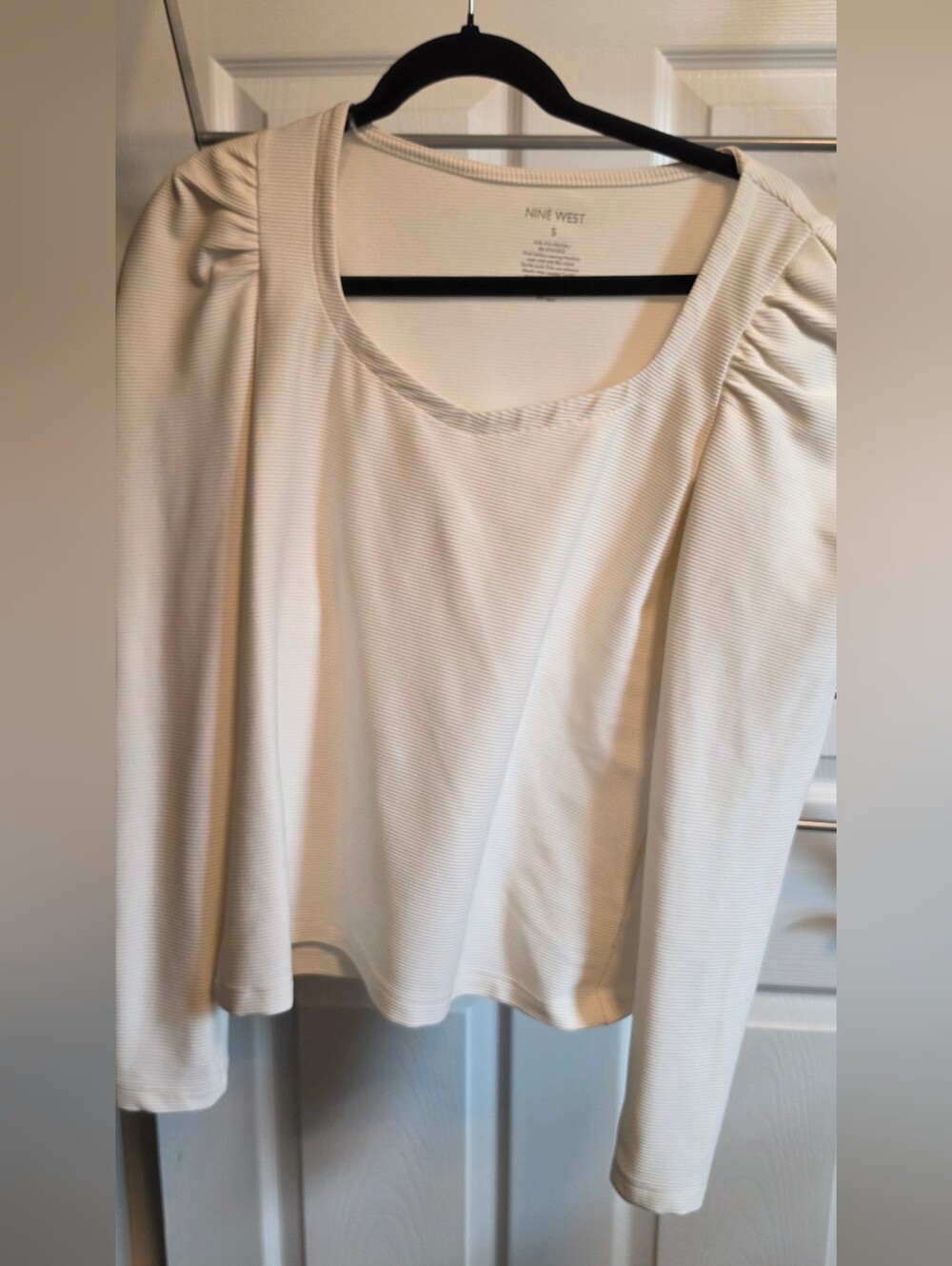 Nine West Soft Cream Long Sleeve Scoop Neck Blouse